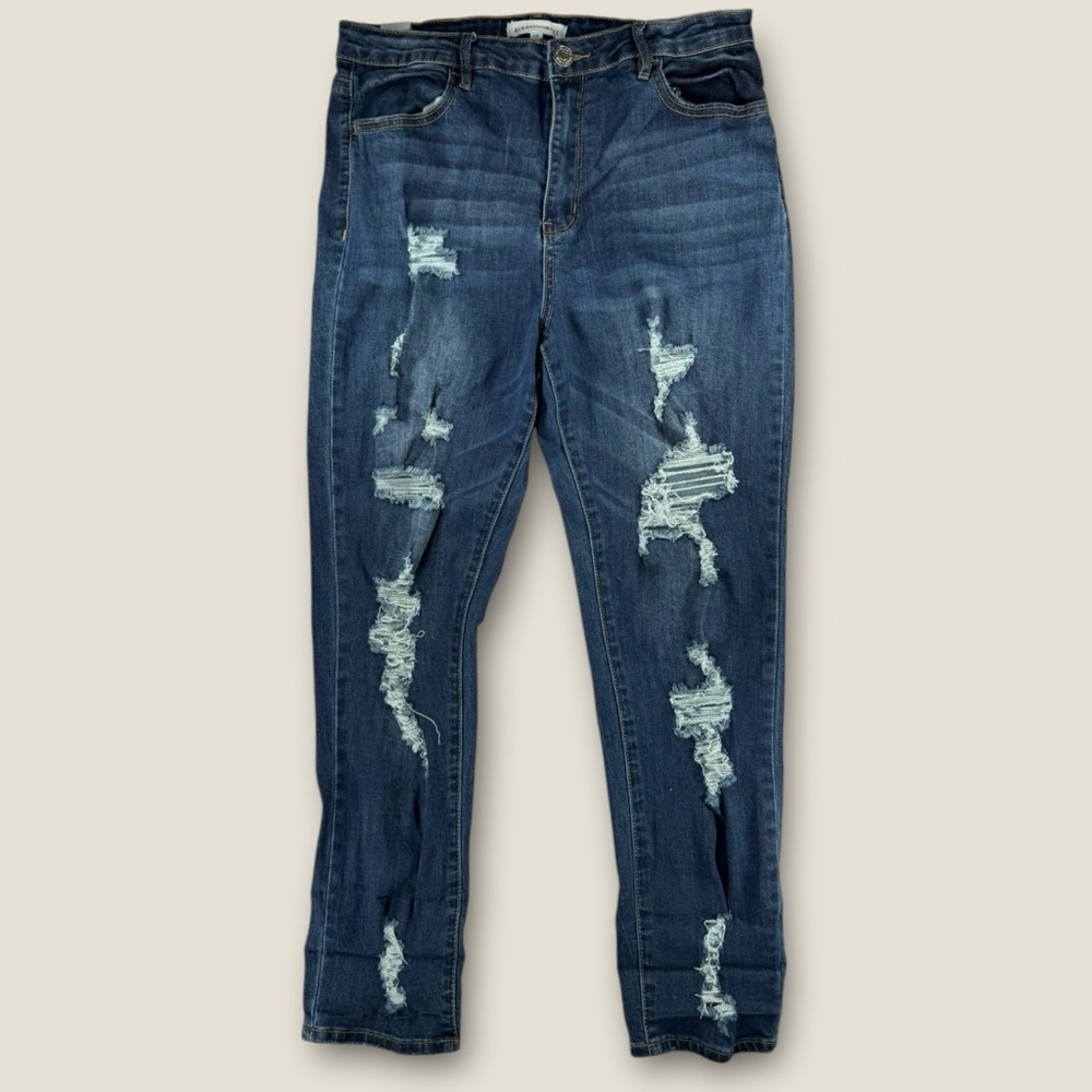 Almost Famous Dark Blue Distressed Boyfriend‎ Jeans Size 13